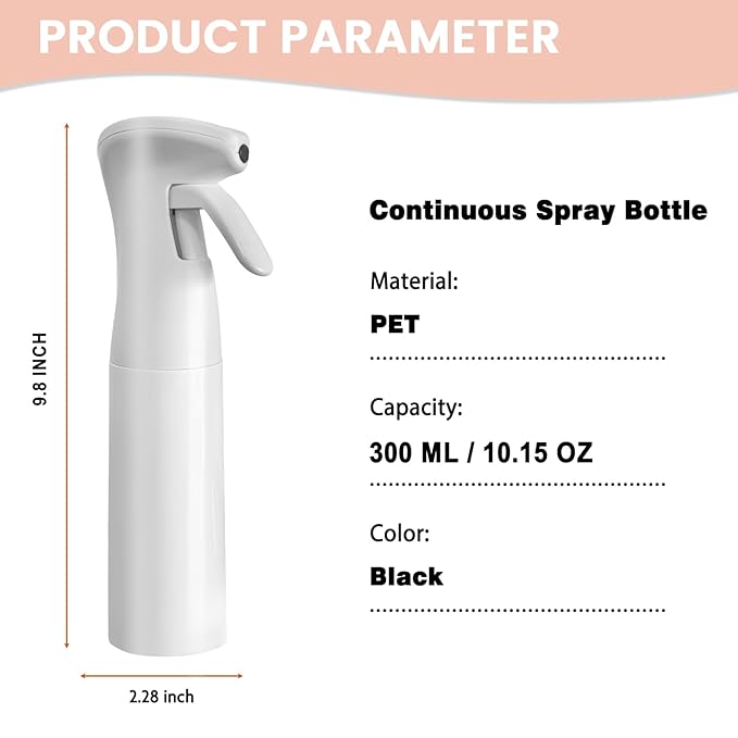 Spray Bottle for Hair (10.15OZ /300ML) Continuous Ultra Fine Mist Sprayer for Hair, Salons, Barber, Plants, Skin Care, 1 Pack Pure White