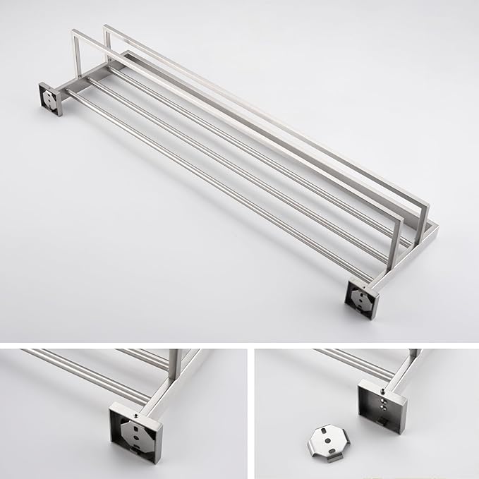 KOKOSIRI Towel Rack 32-Inch Bathroom Towel Shelves with Double Towel Bars SUS304 Stainless Steel Wall Mounted, Brushed Nickel B6003BR-L32