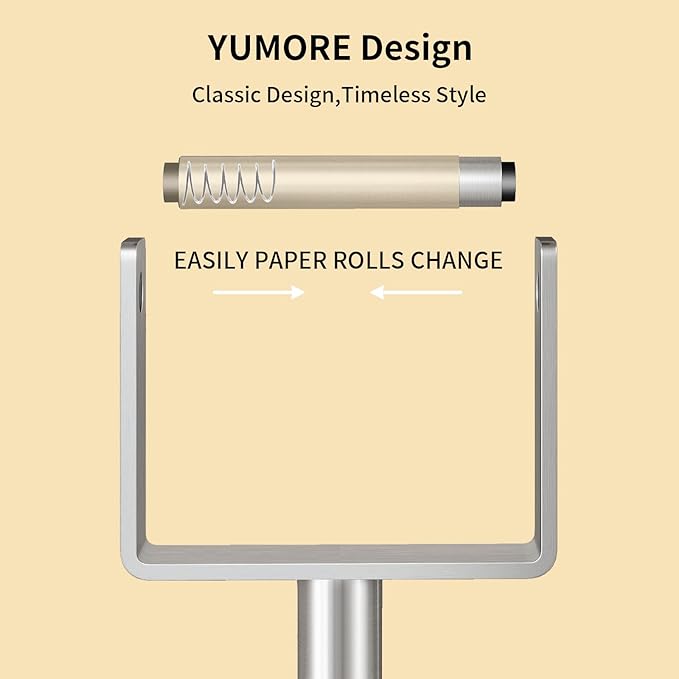 YUMORE Toilet Paper Holder Stand with Storage, Bathroom Weighted Base Floor Toilet Paper Roll Holder Free Standing for 3 Rolls, Brushed Nickel