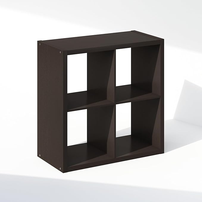 Furinno Cubic Closet Organizers and Storage, 4-Cube Closet Organizer, Open Shelf Closet Storage, Extra Thick Frame for Wardrobe, Bedroom, Living Room, Dark Oak