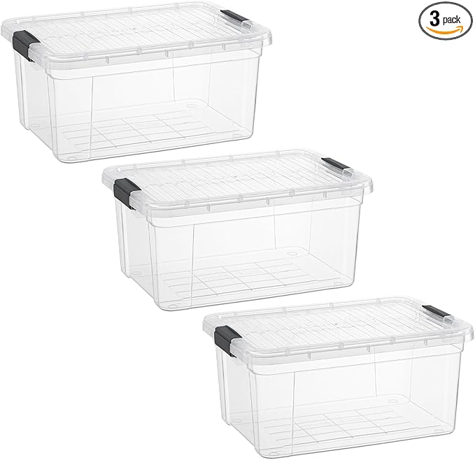 Superio Storage Bins with Lids- 3 Pack, 1.85 Qt Clear Boxes for Organizing, Stackable Plastic Containers- BPA Free, Non-Toxic, Odor Free, Organizer for Home, Office, Dorm