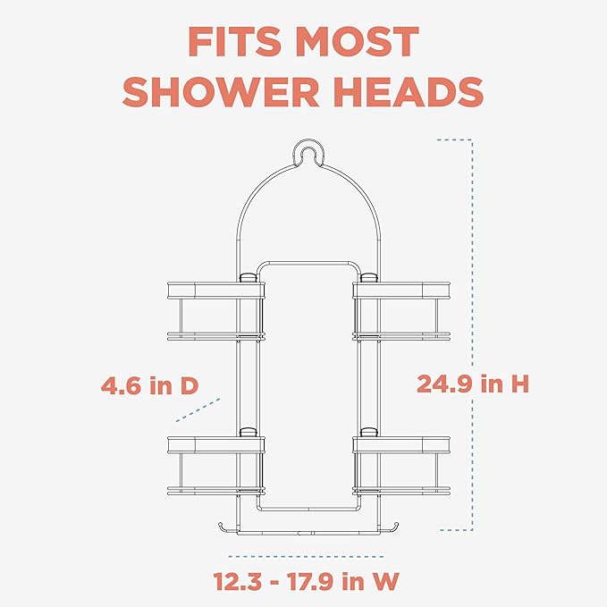 Zenna Home Expanding Shower Caddy, Rust-Resistant, Chrome with Brushed Accents