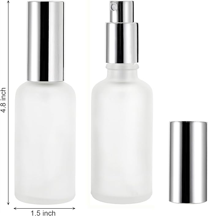 Bekith 16 Pack 50ml Glass Spray Bottles, Frosted Empty Perfume Atomizer, Refillable Fine Mist Spray for Essential Oils, Cleaning Products, Silver Sprayer