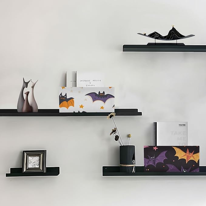 White Black Halloween Bats and Stars Closet Storage Bins 2 Pcs Felt Open Home Storage Containers Organizer with Handles Collapsible Shelf Basket for Home Office Craft Room Classroom Fabric
