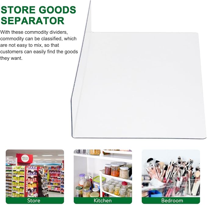 Yardwe 10Pcs Clear Plastic Shelf Dividers - 7.8Inch L-Shaped Store Goods Separators for Shelves Supermarket Commodity Classification Organizer for Home Kitchen and Retail