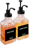 Dish Soap Dispenser for Kitchen, Hand Glass Soap Dispenser Set with Pump, Funnel for Bathroom, Shower, Laundry, Liquid, Lotion (Black 2 Pack 18 Oz Clear Bottles with 12 Stickers)