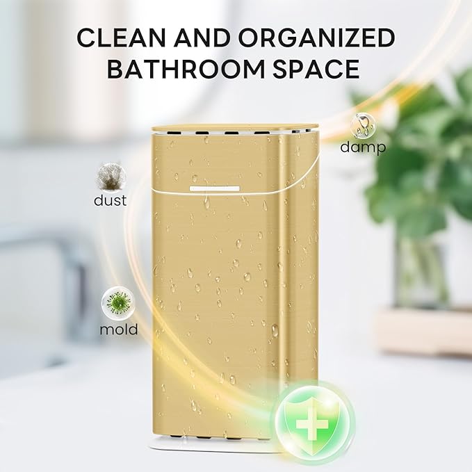 GFWARE Toothbrush Holders with Cover - Electric Toothbrush Length Less Than 9 inches, 5 Slots Tooth Brush Holder for Bathroom, Detachable Toothpaste Holder Bathroom Organizers with Drainage, Gold