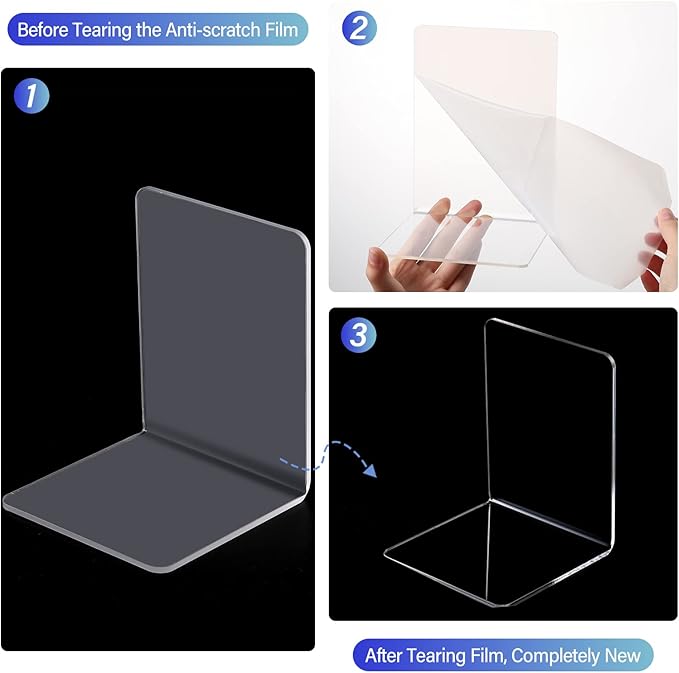 Eaasty 12 Pcs/ 6 Pairs Clear Acrylic Bookends for Shelves Heavy Duty Book End Desktop Organizer Bookshelf L Shaped Dividers Book Stopper for School Office Home Library File Movies CD