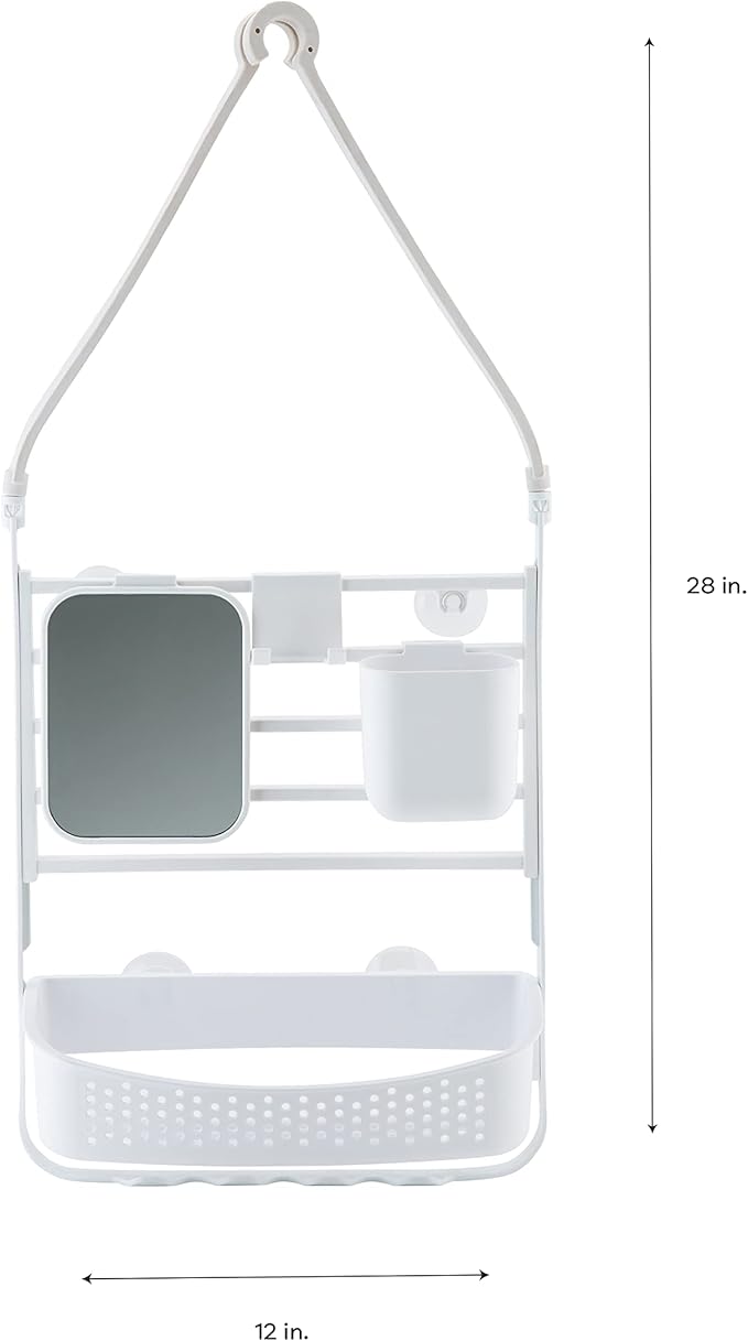 Bath Bliss Deluxe Flex Adjustable Shower Caddy | 2 Hanging Options | Customizable Accessories | Bathroom Storage | White