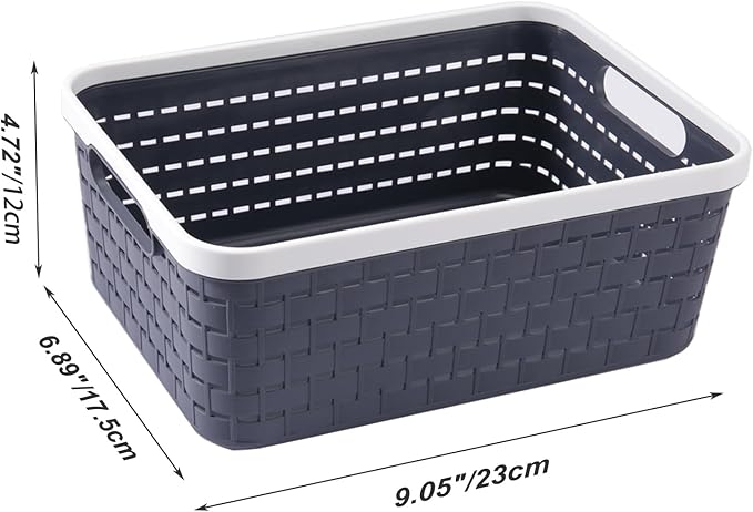 Plastic Storage Bin Baskets, Toilet Paper Basket for Bathroom, Plastic Organizer Shower Caddy with Handles for Living Room (Small Grey 2 pack)