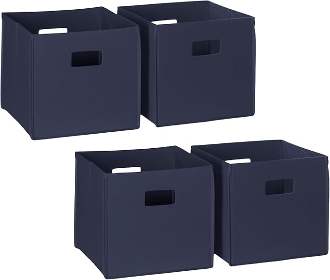 RiverRidge Folding Storage Bins with Handles Navy Cube Storage Organizer for Closet, Bedroom & Playroom - Closet Organizers and Storage Set of 4