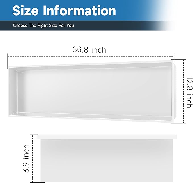 BATHFINESSE Shower Niche, 37" X 13" White Niche for Shower Wall, Bathroom Shower Niche Insert Tile Ready Over Mount Installation no Tile Needed, Livingroom