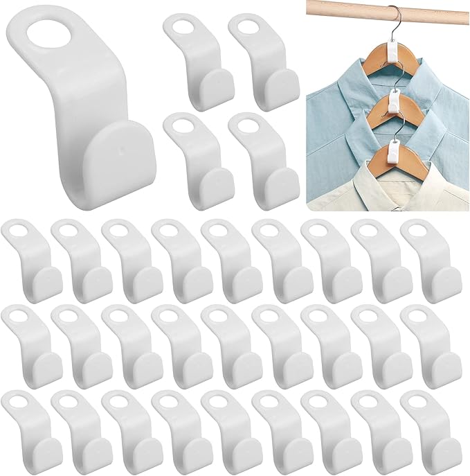 50PCS Clothes Hook Hanger Hooks Space Saving Closet Connector Organizer (White)
