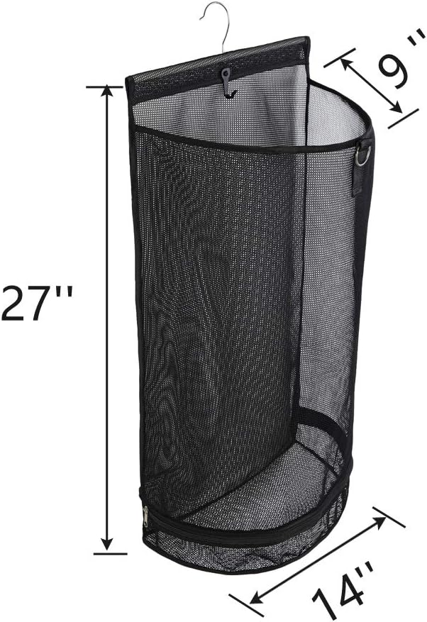 ALYER Hanging Semi Round Storage Mesh Bag,Collapsible Laundry Hamper Basket with Durable Hanger (Black)