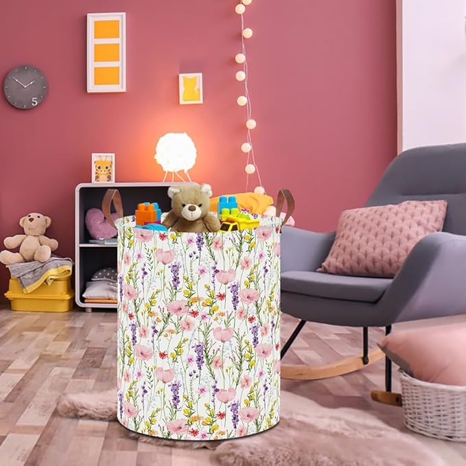 19.7" Laundry Basket,Dirty Clothes Hamper,Waterproof Storage Bin,Room Decor,Gift Baskets,Nursery Hamper(Flowering Shrubs)