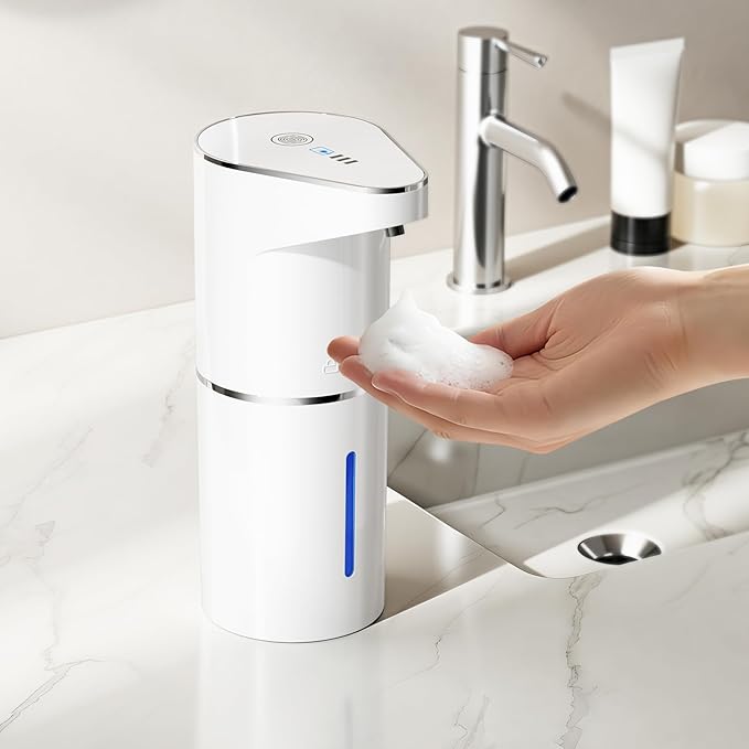 Automatic Soap Dispenser,Touchless Hand Wall Mount Rechargeable 3 Gear Adjustable Electric Soap Dispenser 350ml with Infrared Motion Sensor for Bathroom,Kitchen,Office, White Foam