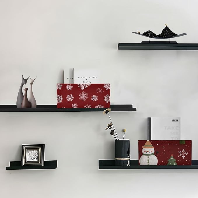 Red Winter Snowflakes Closet Storage Bins 2 Pcs Felt Open Home Storage Containers Organizer with Handles Collapsible Shelf Basket for Home Office Craft Room Classroom Fabric