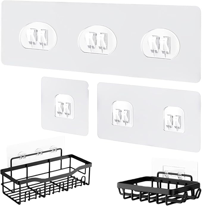 OGNWFUNK Adhesive Replacement Compatible with Eudele – 15 Pack Shower Caddy Adhesive Hooks, No-Drill Shower Shelf Adhesive for Bathroom Organizer, Soap Holder & Kitchen Racks, 3 Hook Design