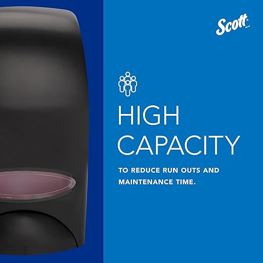 Scott Professional Essential High Capacity Manual Soap and Hand Sanitizer Dispenser (92145), 1.0 L Capacity, Black, Wall Mounted, Commercial Grade, 4.85" x 8.36" x 5.43" (Qty 1)