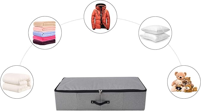 Omygarden 2PCS Foldable Under Bed Storage Container with Plastic Support Liner, Handles, Zipper lid, Sweater Pillow Blankets ClothesStorage Organizer for Bedroom and Closet, 29×15×7inch, Dark Grey