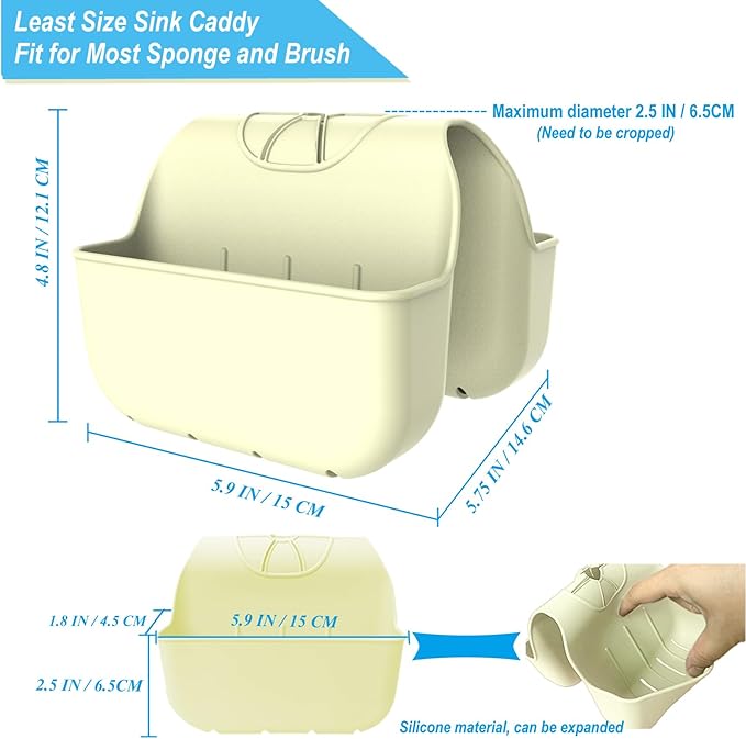 Sponge Holder for Kitchen Sink, Silicone Sink Saddle Caddy Organizer Rack, Sponges Holder Over Faucet, Hanging Kitchen Sink Organizer Organizer Accessories Rack Basket - Beige