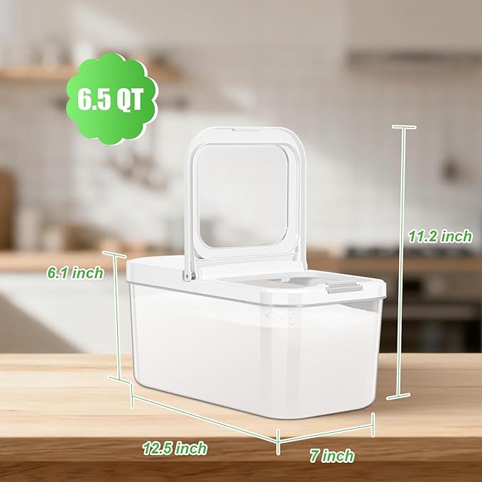 TBMAXS Rice Flour Storage Container - 6.5 Qt | 12 Lbs Crystal-Clear Plastic Food Storage Container Bin with Flip-up Lid, Dry Food Holder for Kitchen Pantry Organization and Storage