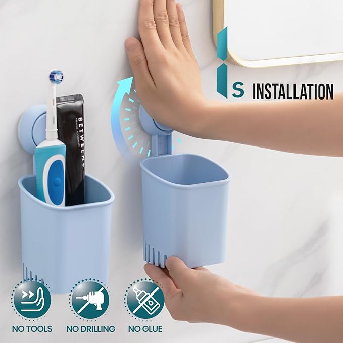 TAILI Suction Toothbrush Holder 2 Pack, Powerful Toothpaste Toothbrush Suction Cup, Self-draining Shower Razor Holder, Shower Toothbrush Holder for Wall, Kitchen Tableware Holder, Blue