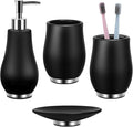 Bathroom Accessories Set 4 Pcs Toothbrush Holder Soap Dispenser Ceramic Bathroom Accessory Set with Toothbrush Cup Soap Dish Tumbler Black
