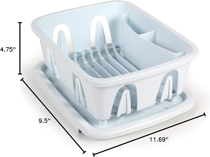 Camco RV Mini Dish Drainer & Tray - Features a Sloped Drain Tray Design, Heavy-Duty Construction - Ideal for Small Spaces, Apartments, Boats, and More -9.5" L x 11.7" W x 4.75" H - White (43511)