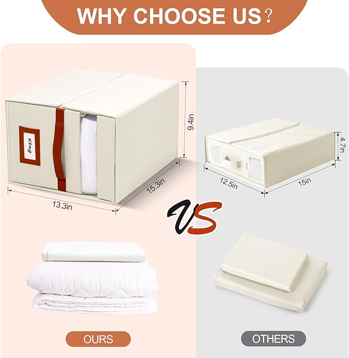 Jumpso 2 Pack Foldable Sheet Organizers and Storage with Oxford Fabric, Clear PVC Window & Leather Handle – Linen Closet Shett Storage for Bedding, Blankets, Duvet Cover Set, Quilt