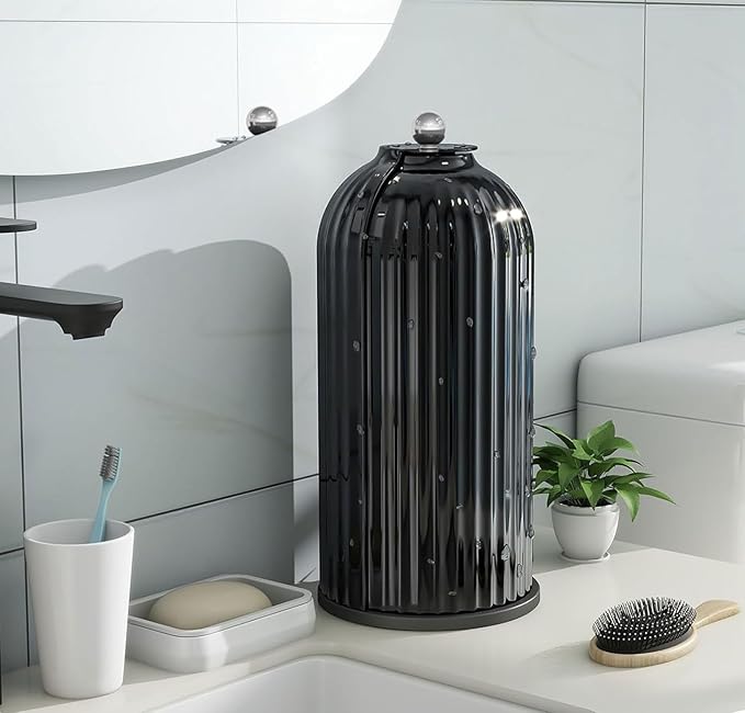 Zufudo Dustproof Toothbrush Holders with Cover, Rotating Electric Toothbrush and Toothpaste Holder for Bathroom Countertop, 3 Slots Makeup Brushes Organizer, Solid Black