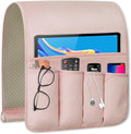 WETRBWEH Remote Control Holder for Armchair，Couch Caddy Organizer TV Remote Holder for Bed Storage 5 Pockets，Remote Caddy Bedside Organizer Bedside Table Organizer (Pink, 35"x12.4")