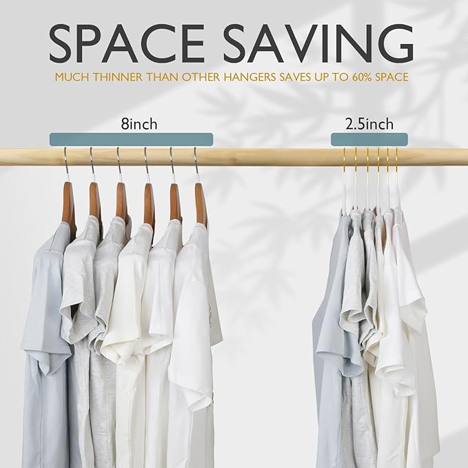 ManGotree Velvet Coat Hangers with 360° Swivel Gold Hook, Non-Slip Felt Suit Hangers, Ultra-Thin Space Saving Clothes Hanger for Jacket, Sweater, Shirt, Dress, Pants (66 Pack, White)