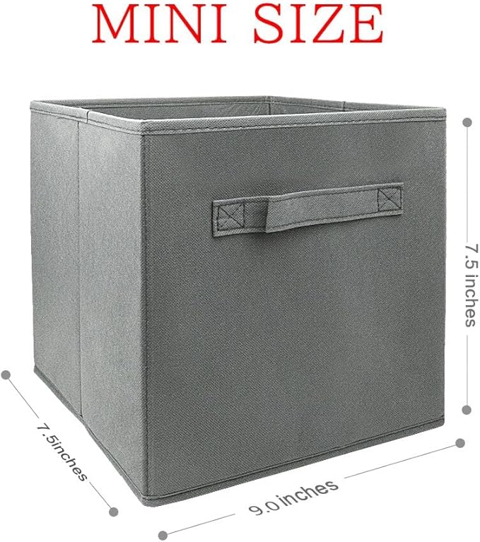 Mini Size 3-Pack Cube Storage Bins 9.0"x7.5"x7.5" Fabirc Foldable Closet Toy Organizer Collapsible Cloth Gray
