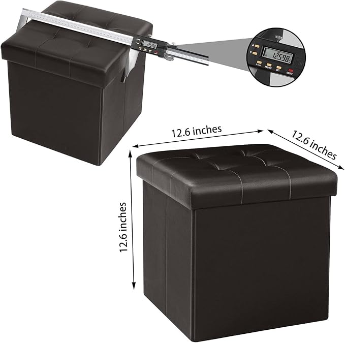 B FSOBEIIALEO Storage Ottoman Small Cube Foot Rest Seat Faux Leather, Brown 12.6"X12.6"X12.6" (2 Pack)