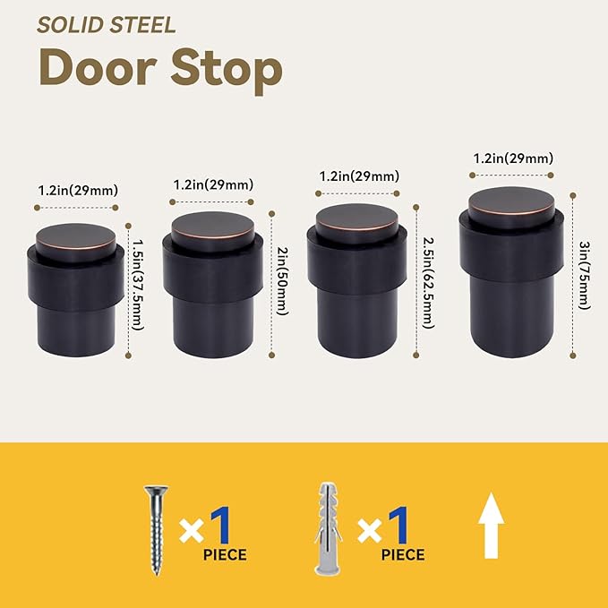 KHTUMEWARE 4 Pack 1-1/2 in Floor Door Stopper,Oil Rubbed Bronze Door Stop,Wall Protector Commercial Door Bumper Wedge Decorative Cylindrical Install Door stoppers on The Floor