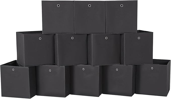 Foldable Storage Cubes Bins ,11 Inch Cloth Storage Cube Fabric Storage Box Cubes Organizer Baskets with Handles for Home Organizer Set of 12 (Black)