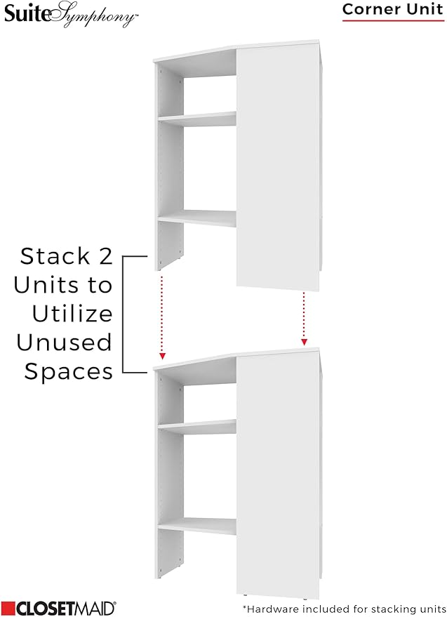 ClosetMaid SuiteSymphony Wood Corner Shelf Unit, 2 Shelves, Adjustable, Stacking, for Storage, Closet, Clothes, Shoes, Décor, Graphite Grey