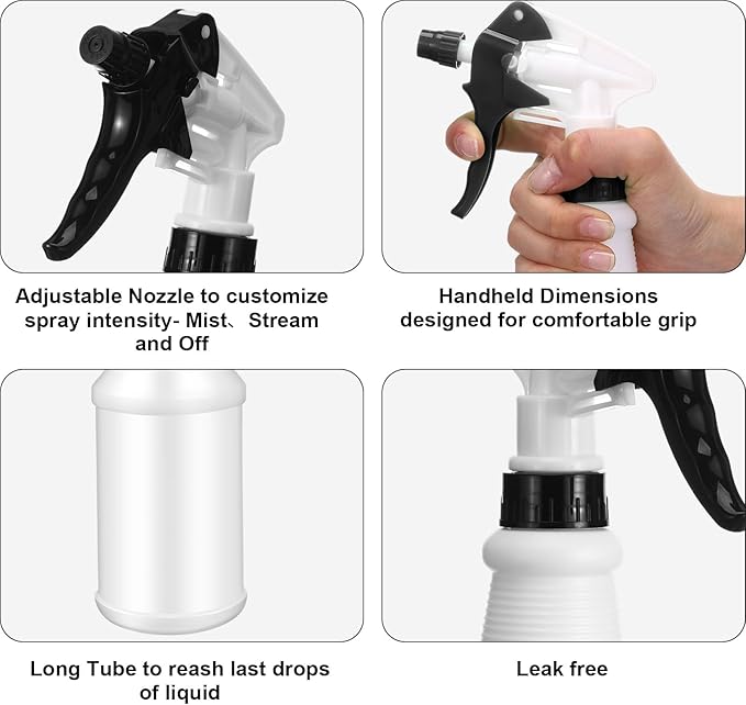 Eccliy 12 Pcs 16 Oz Plastic Spray Bottle, Adjustable Empty Reusable Sprayer for Cleaning, Planting, Water, Bathroom and Kitchen, BBQ, Commercial and Residential(Black, Green,Original)