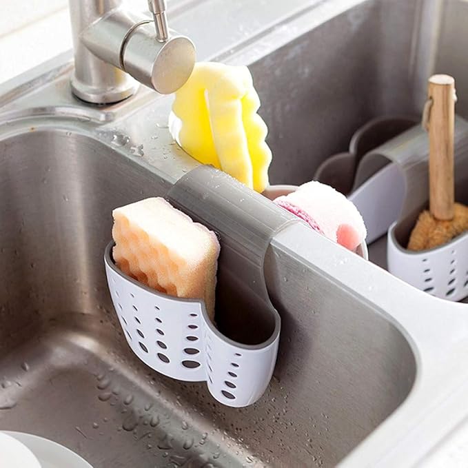 Kitchen Sink Caddy Sponge Soap Holder Hang Basket for Scrubber Dish Brush Kitchen Accessories Organizer (White,Saddle-shaped)