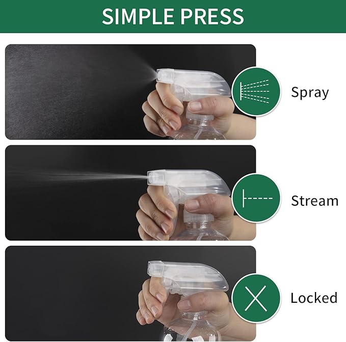 HOMBYS 8 Pack Clear Trigger Sprayers Replacement Spray Nozzles with Mist Stream Sprayer for 8oz/16oz Glass Spray Bottles for Home, Kitchen, Garden and Office,Cleaning Solutions-Quality Sprayer