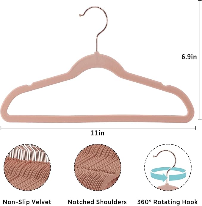 Baby Velvet Hangers 30 Pack - 11 Inch Non Slip Felt Kids Hanger for Newborn Clothes - Ultra Thin Space-Saving Infant Hangers for Toddler Kids' Closet with 10 Hanger Clips - Pink