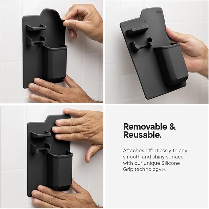 TOOLETRIES The Harvey & Oliver Set- Toothbrush & Razor Holder and Fog Resistant Mirror - Silicone Shower & Bathroom Accessory - Features Silicone-Grip Technology, Removable & Reusable - Charcoal