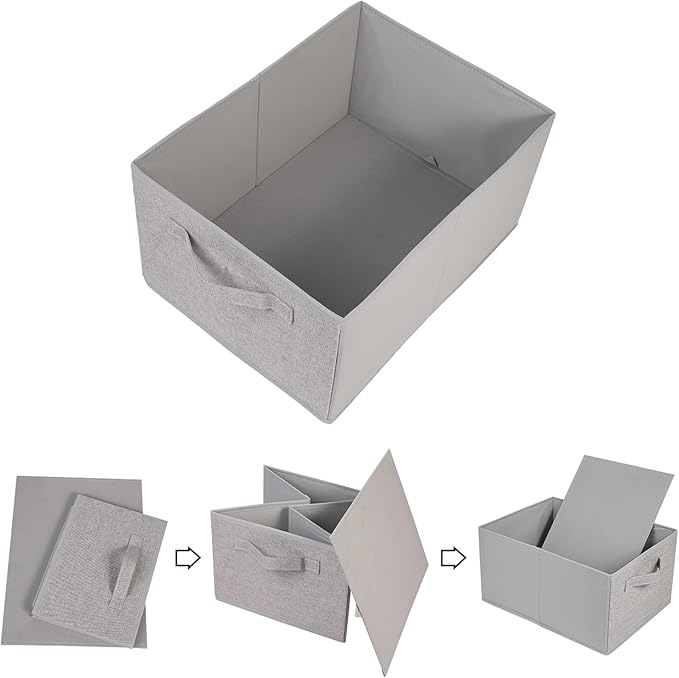 BOMKEE Collapsible Sorage Bins, Storage Cubes Baskets Collapsible Fabric Storage Boxes with Handles for Home and Office (Set of 4, Grey, 15.4 x 11.4 x 7.91inch)