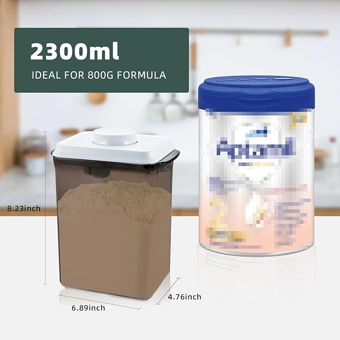Formula Container to Go, 2300ml Airtight Baby Formula Dispenser with Spoon & Scraper, BPA-Free Travel Formula Holder for Powder, Pop-Top Milk Powder Storage, Large 800g Capacity, Brown