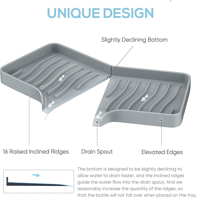 Kitchen Sink Tray,Self Draining Kitchen Soap Tray Soap Holder Silicone Sponge Holder for Kitchen Sink,Kitchen Bathroom Sink Caddy Sink Organizer for Sponge,Soap Dispenser,Dish Scrubber,Palm Brush