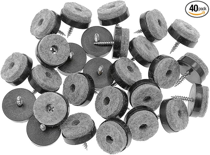 ALIMITOPIA 40pcs Screw-on Furniture Felt Pad Chair Glide Slider Hardwood Floor Protector for Wooden Leg Feet of Chair Table Furniture(Φ28mm or 1.1";Black)
