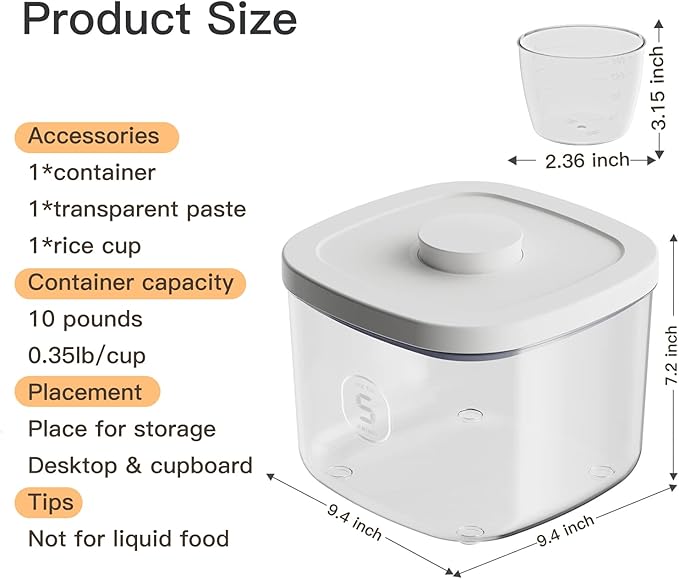 LivLab 10 Lbs Storage Container Bin Rice Dispenser with Measuring Cup Food Cereal Container Bins Household for Kitchen Pantry Organization