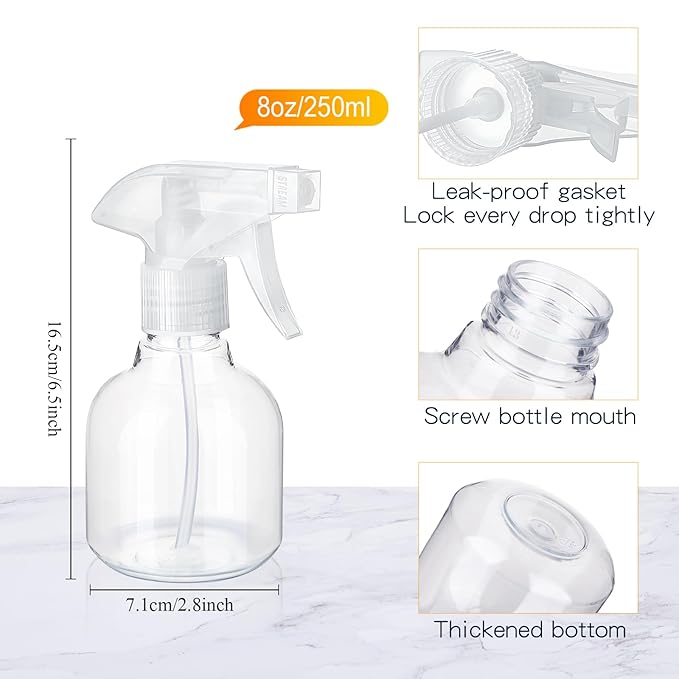 Jinei 24 Pcs 8 oz Empty Plastic Spray Bottle Bulk with Trigger Sprayers Pet Adjustable Head from Fine to Stream Refillable for Hair Plants Cooking Pets, No Leakage(Clear)