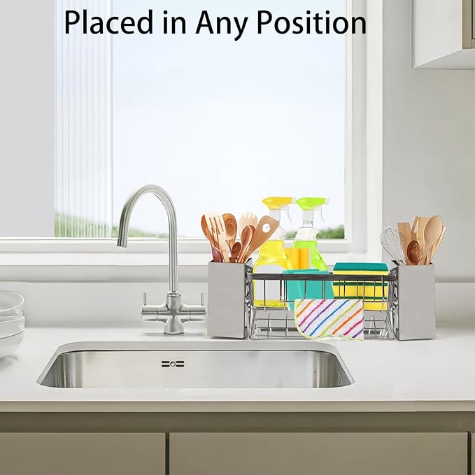 304 Stainless Steel Sponge Holder for Kitchen Sink, Kitchen Sink Organizer ,Sponges Soap Dispenserand Storage Essentials.